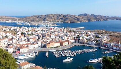 Obraz premium Panoramic view of Ibiza old town and harbor, Ibiza Island, Balearic Islands, Spain 