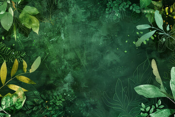 A green background with leaves and a green leafy plant
