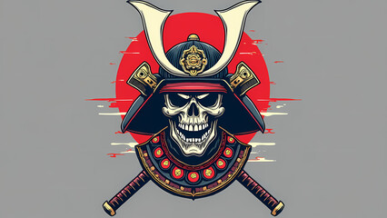 Samurai Skull with Crossed Katanas and Red Circle