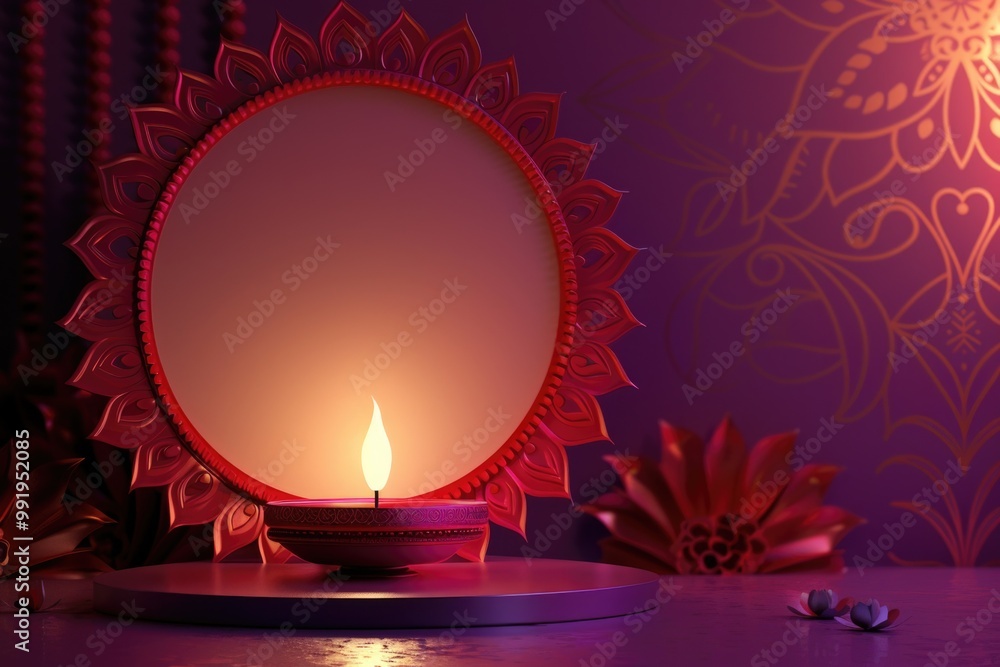 Poster A lone candle sits on a table or surface before a reflective glass, creating a simple yet contemplative atmosphere