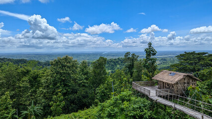 morning time Mountain view. Beautiful natural landscape. church in the mountains.