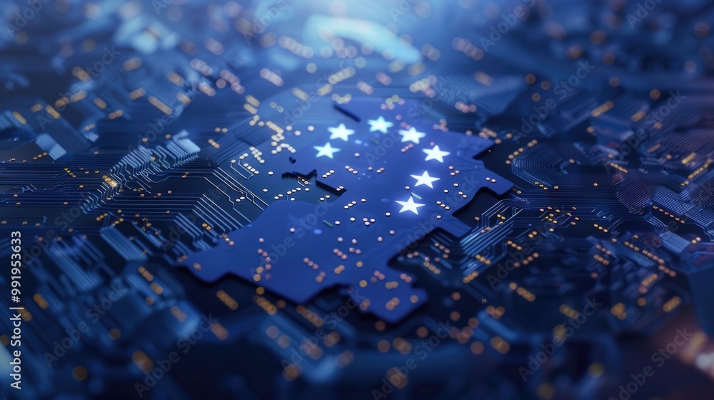 Poster close-up shot of a circuit board featuring stars, ideal for tech-related or futuristic concepts