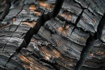Close-up shot of charred wood