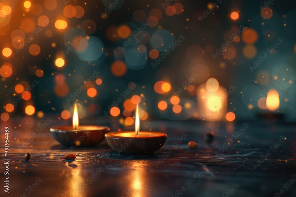 Poster A pair of candles placed on a table with a simple, elegant design