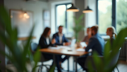 Blurred Office Meeting with Collaborative Work Setting