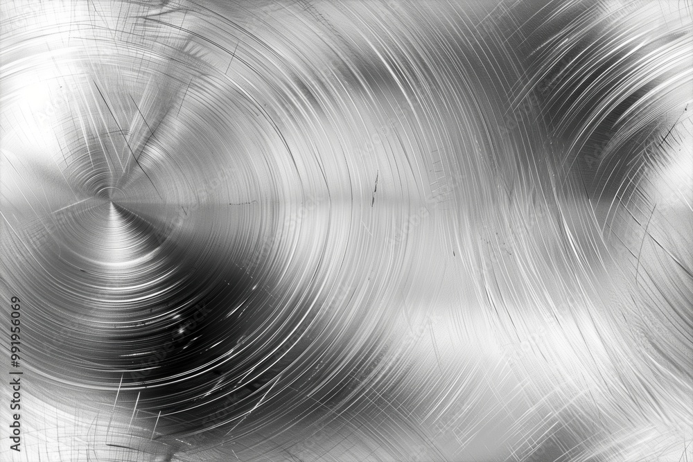 Poster aluminum metallic surface with seamless circular brush strokes, creating a smooth and shiny texture.