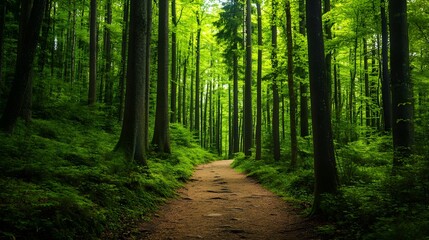 Obraz premium Tranquil vertical pathway nestled within dense green foliage picture