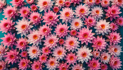 top view of beautiful seamless pink Lotus flower or water lily blooming as flower texture background