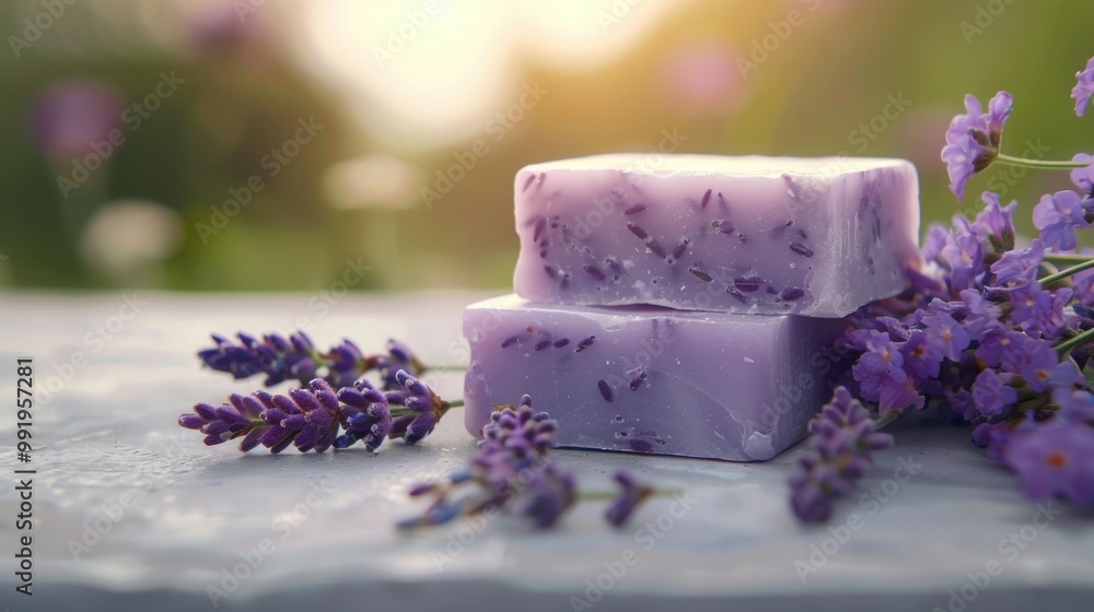Poster a pair of soap bars placed on a flat surface, ready for use