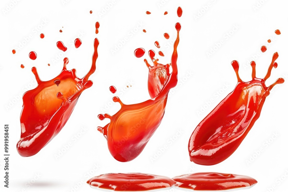 Poster a group of red liquids splashing on top of each other, great for science or educational purposes