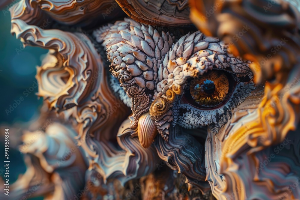 Poster a detailed image of a statuesque owl's face, suitable for use in educational or artistic contexts