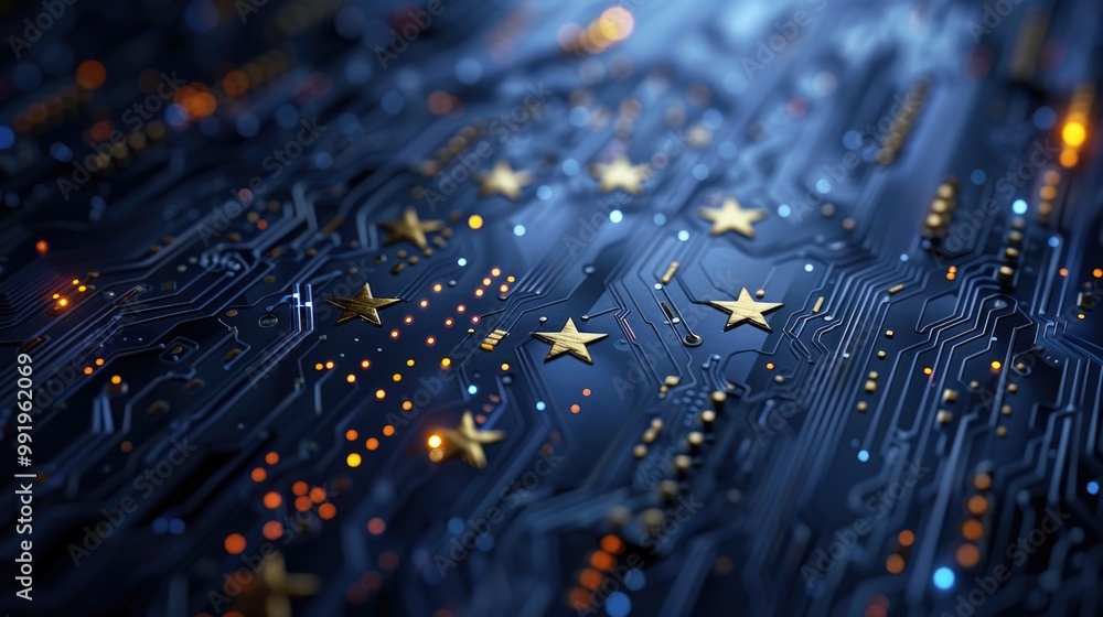 Poster A close-up view of a circuit board featuring star-shaped components
