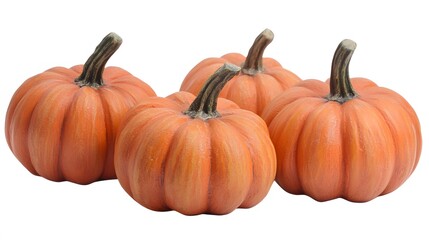 Obraz premium Realistic display of whole pumpkins on a white background, emphasizing their bright orange skin and ribbed surface