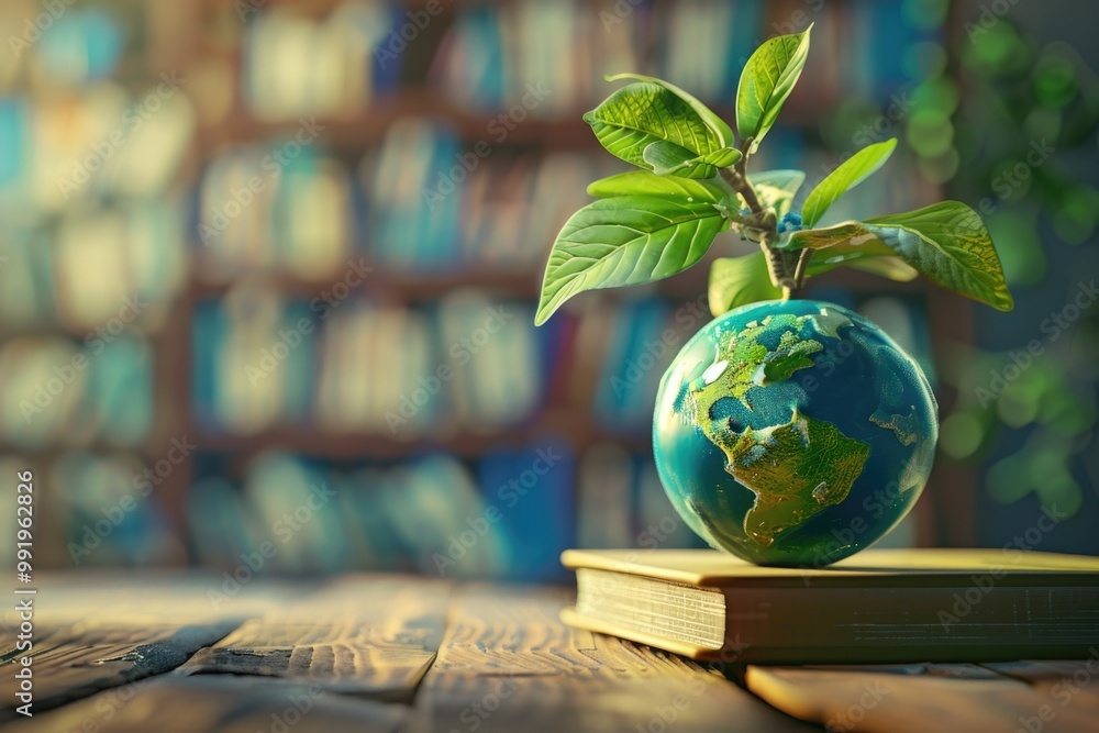 Poster a small globe with a plant emerging from its surface, symbolizing growth and new beginnings