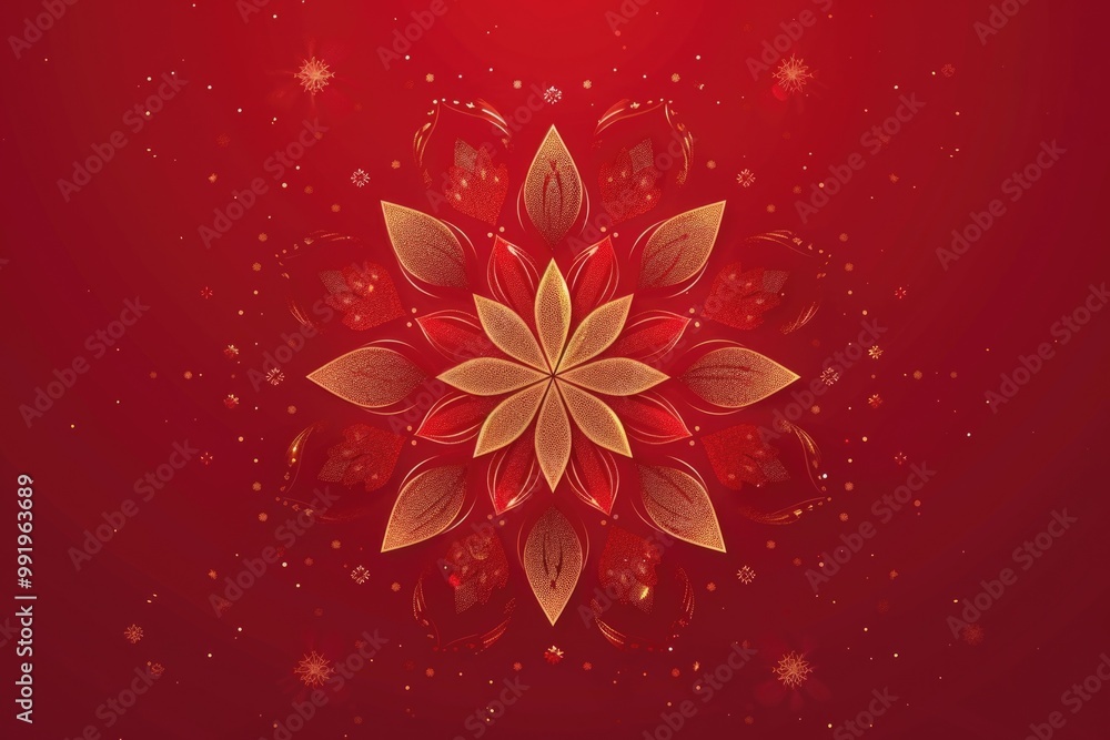Aufkleber A single red and gold flower sits on a bright red background, making for a bold and eye-catching image