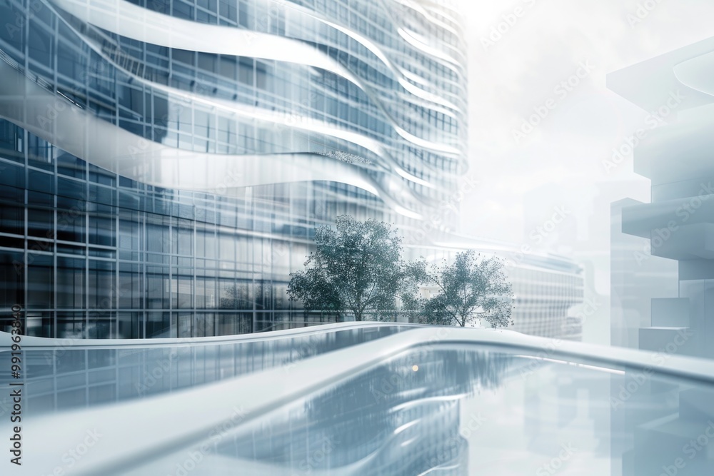 Aufkleber a pool located in front of a tall building