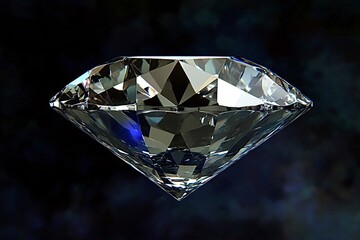 Large brilliant diamond is refracting light on a dark blue background. This beautiful gemstone is perfect for illustrating luxury, wealth and elegance