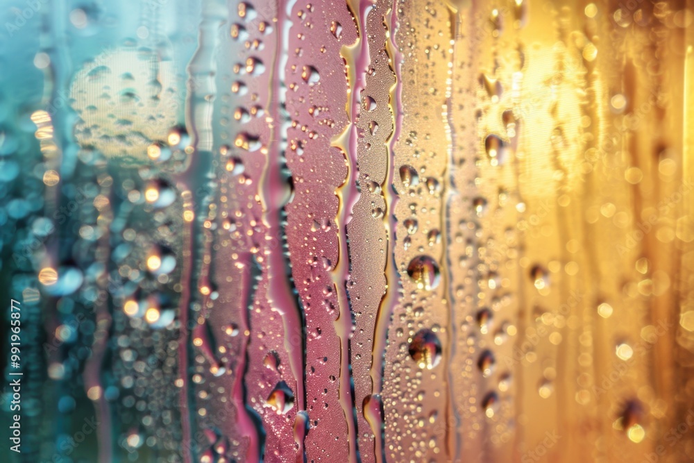 Poster A close-up shot of water droplets on a window, suitable for use in weather or science-related contexts
