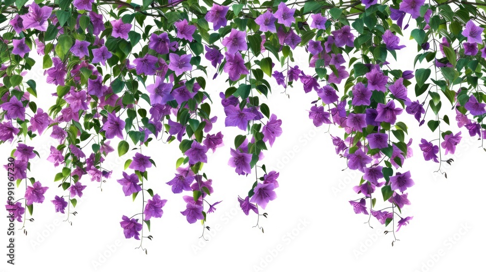 Sticker A bunch of purple flowers hanging from a tree branch, beautiful botanical illustration,