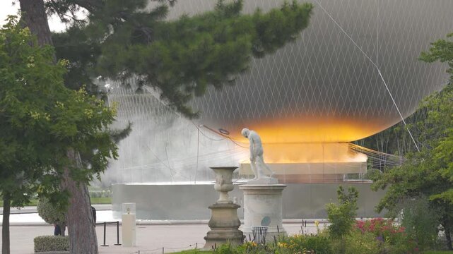 Iconic Olympic Cauldron At Garden Of The Tuileries In Paris, France. Static shot
