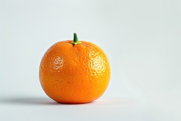 A single orange sits on a white surface, ready to be used or admired