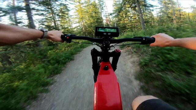 Man goingt hrough the forest with his ebike
