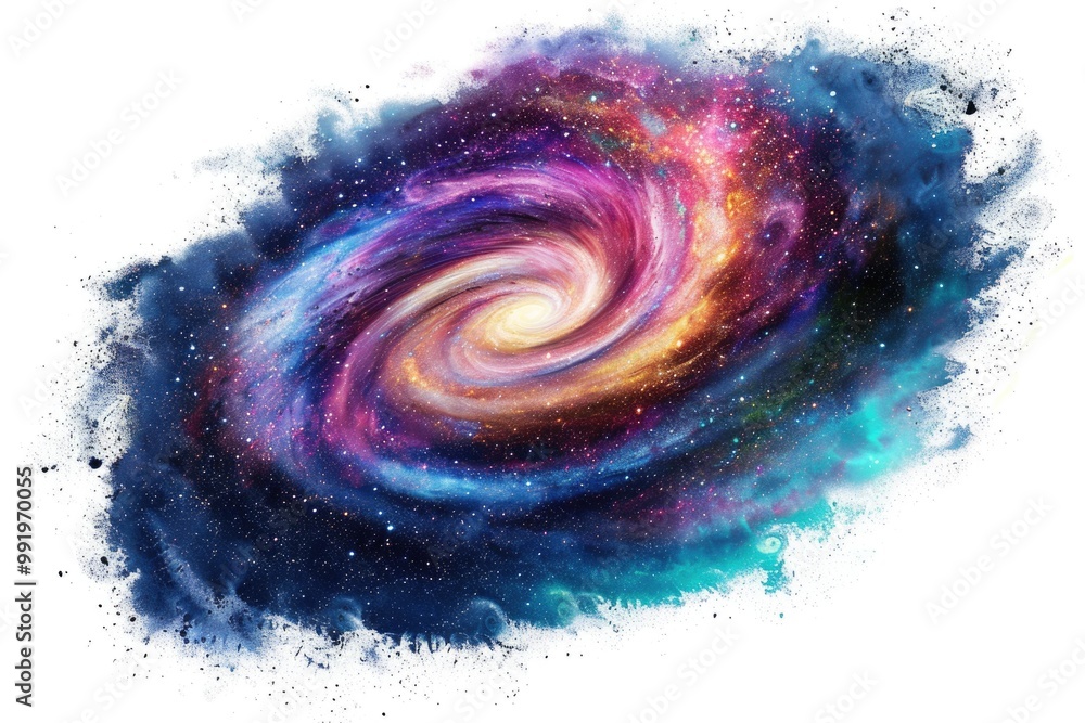 Poster a beautiful representation of a spiral galaxy filled with stars, perfect for space-themed projects o
