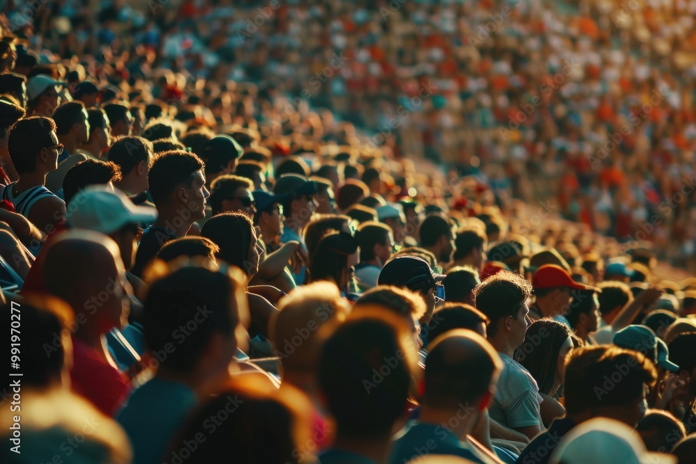 Sticker Massive gathering of people seated in a stadium, perfect for events or gatherings