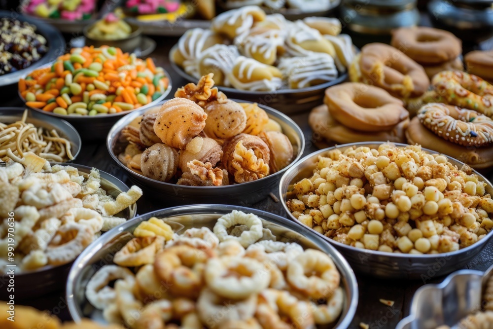 Poster a table filled with various types of food