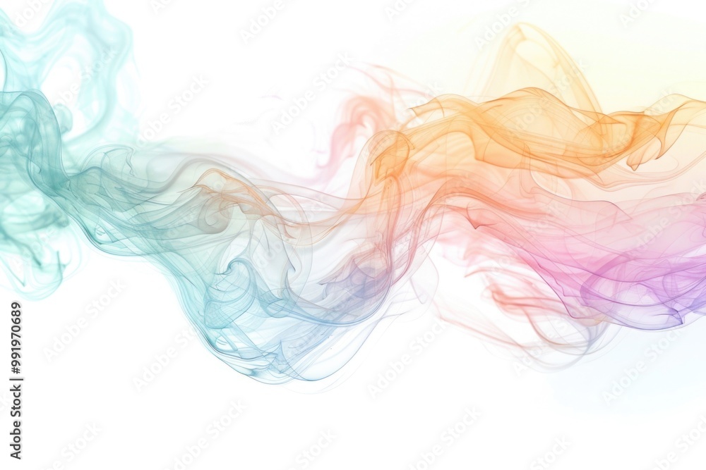 Poster a mesmerizing image of colorful smoke swirling in the air on a white background