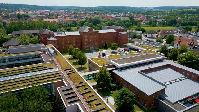 4K Aerial Drone Video of the Hochschule Ansbach University in Ansbach, Germany