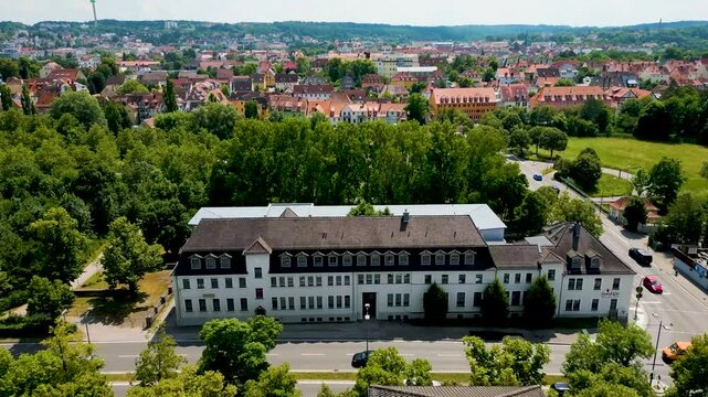 4K Aerial Drone Video of the Historic Homes in Downtown Ansbach, Germany