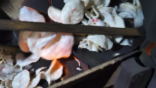 Slow motion shot of Krupuk finished being fried to be sold at market, Indonesia