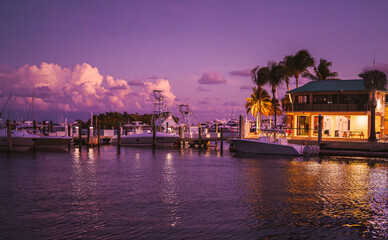 Naklejka premium boats at night marina sunset coconut grove miami 