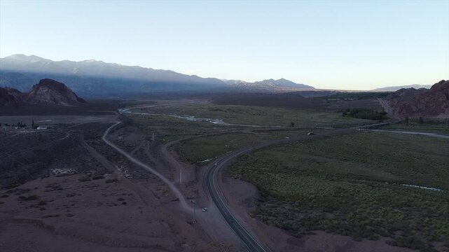 4k cinematic drone. Uspallata is a village in, Mendoza, Argentina, in a scenic location on the road that crosses the Andes between Mendoza and Santiago in Chile. Beautiful mountains.