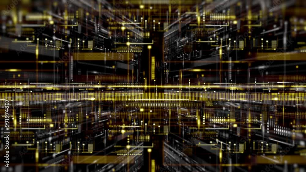 Poster 4k futuristic background with digital data code and hud elements. perfect for text titles and horizo