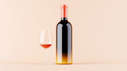 A Classy Display Featuring an Elegant Wine Bottle Accompanied by a Beautiful Glass