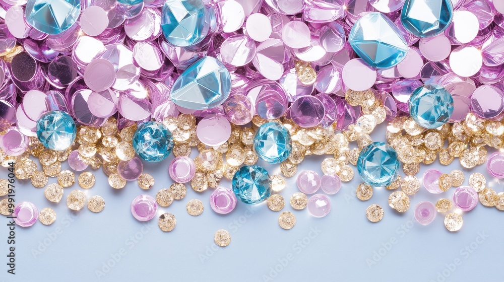 Poster enchanting shimmering patterns in blue and purple tones with golden bokeh lights on a dark backdrop 