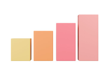 3D Bar Chart with arrow rising icon on isolated purple background. Soaring finances, strengthening currency concept. Minimal Data analysis bar pie graph growth up with an arrow rising icon. 3d render.