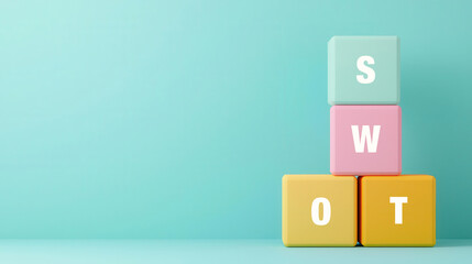 SWOT analysis, colorful blocks representing strengths and weaknesses, 3D illustration