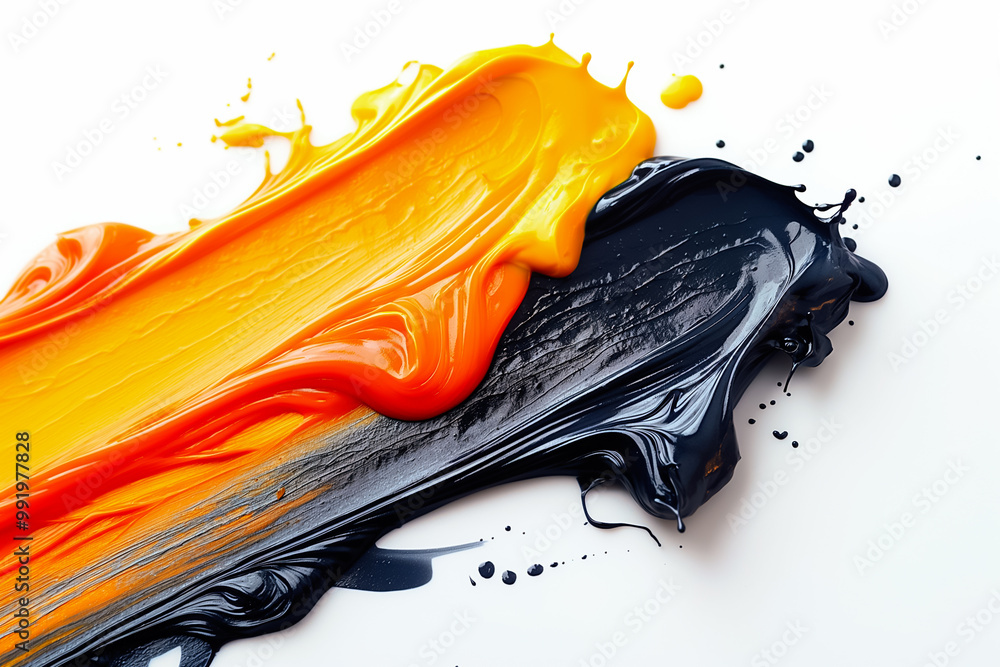 Aufkleber a striking display of yellow and black paint smoothly blended, creating an artistic swirl on a prist