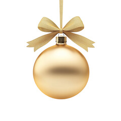 gold Christmas ball with ribbon and a bow, isolated on background. Generative AI