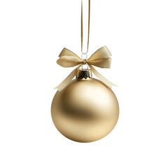 gold Christmas ball with ribbon and a bow, isolated on background. Generative AI