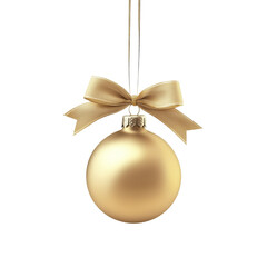 gold Christmas ball with ribbon and a bow, isolated on background. Generative AI