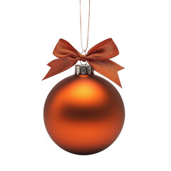 orange Christmas ball with ribbon and a bow, isolated on background. Generative AI