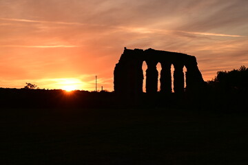 archaeological site temple at sunset