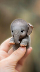 Obraz premium A tiny baby elephant cradled in gentle hands showcases the beauty of natures delicate creatures