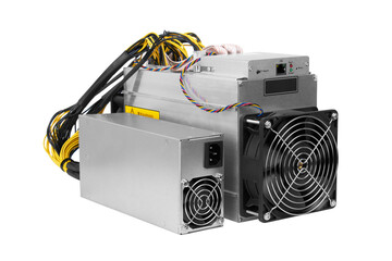 Cryptocurrency mining farm for bitcoin and altcoins mining. Isolated on white
