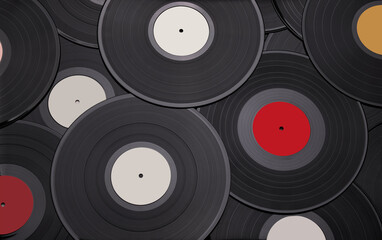 Vinyl records on a stack. Analog sound. Vinyl records background