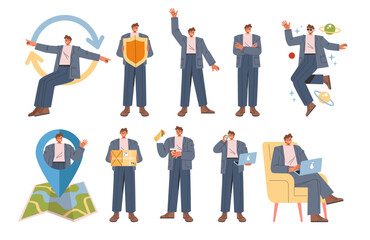 Businessman set. Flat Vector Illustration